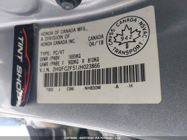 Aukcja sprzedaży 2018 Honda Civic, vin: 2HGFC2F51JH023866, numer aukcji: 12575859
