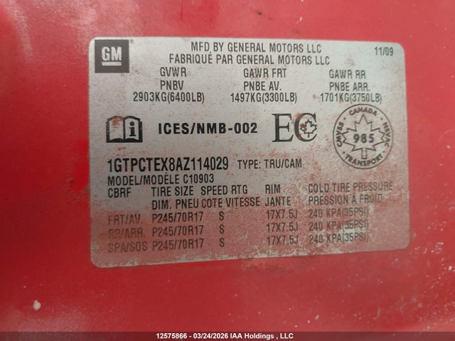Aukcja sprzedaży 2010 Gmc Sierra 1500 Wt, vin: 1GTPCTEX8AZ114029, numer aukcji: 12575866
