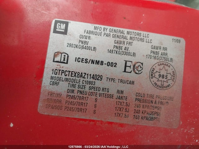 Aukcja sprzedaży 2010 Gmc Sierra 1500 Wt, vin: 1GTPCTEX8AZ114029, numer aukcji: 12575866