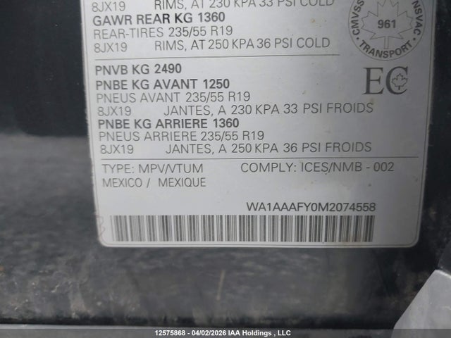 Продажа на аукционе авто 2021 Audi Q5 Premium, vin: WA1AAAFY0M2074558, номер лота: 12575868