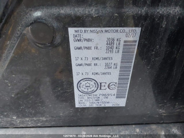 Продажа на аукционе авто 2017 Nissan Rogue S/sl, vin: 5N1AT2MT1HC796954, номер лота: 12575870