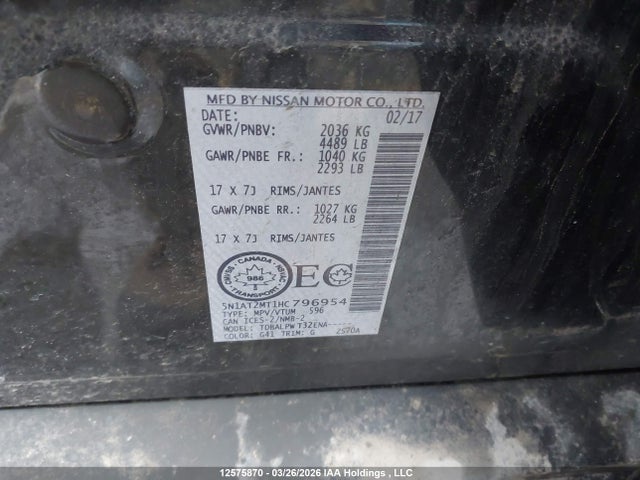 Продажа на аукционе авто 2017 Nissan Rogue S/sl, vin: 5N1AT2MT1HC796954, номер лота: 12575870