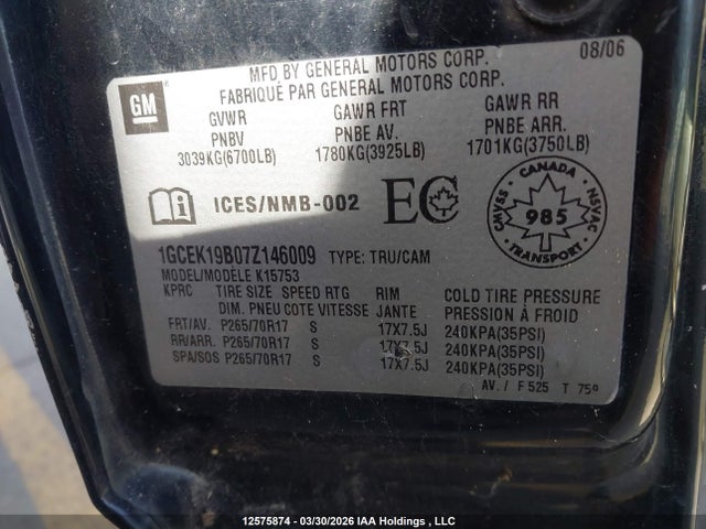 Aukcja sprzedaży 2007 Chevrolet Silverado 1500, vin: 1GCEK19B07Z146009, numer aukcji: 12575874