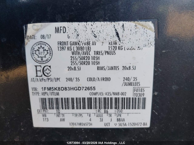 Aukcja sprzedaży 2017 Ford Explorer Xlt, vin: 1FM5K8D83HGD72655, numer aukcji: 12573084