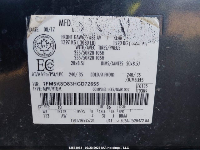 Aukcja sprzedaży 2017 Ford Explorer Xlt, vin: 1FM5K8D83HGD72655, numer aukcji: 12573084
