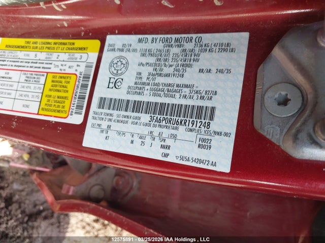 Aukcja sprzedaży 2019 Ford Fusion Hybrid Hybrid, vin: 3FA6P0RU6KR191248, numer aukcji: 12575891