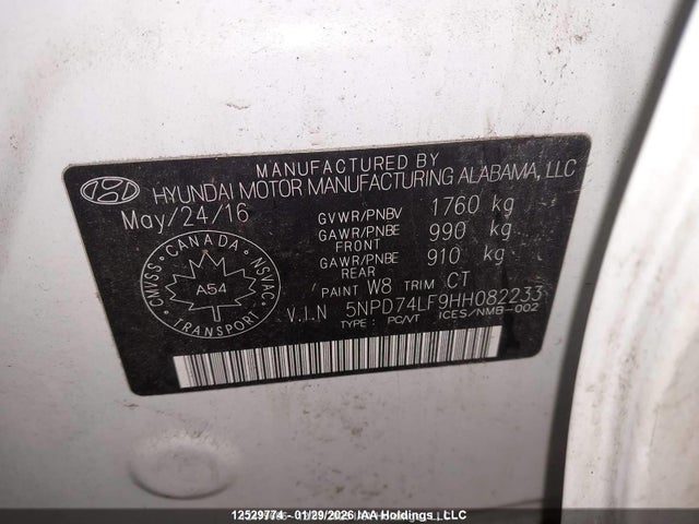 12529774 :رقم المزاد ، 5NPD74LF9HH082233 vin ، 2017 Hyundai Elantra L مزاد بيع