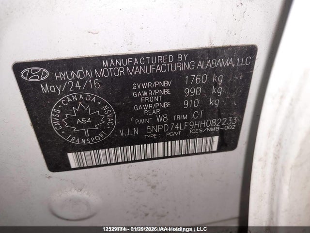 12529774 :رقم المزاد ، 5NPD74LF9HH082233 vin ، 2017 Hyundai Elantra L مزاد بيع
