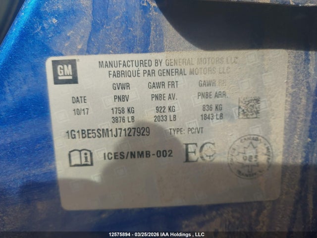 1G1BE5SM1J7127929 Chevrolet CRUZE LT