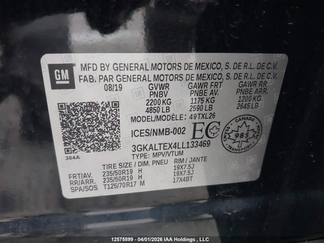 12575899 :رقم المزاد ، 3GKALTEX4LL133469 vin ، 2020 Gmc Terrain Sle مزاد بيع