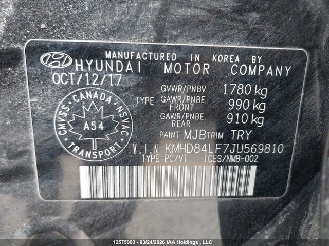KMHD84LF7JU569810 Hyundai ELANTRA GL