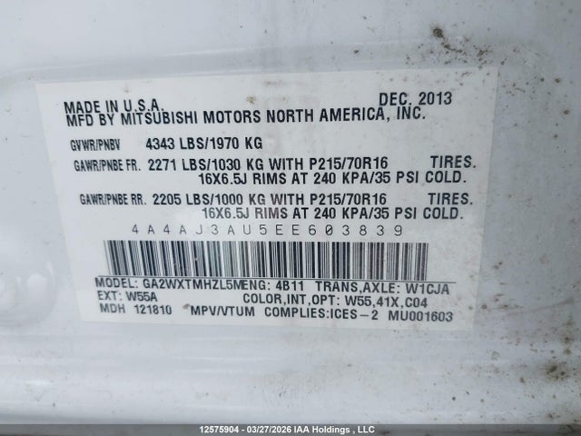 Продажа на аукционе авто 2014 Mitsubishi Rvr, vin: 4A4AJ3AU5EE603839, номер лота: 12575904