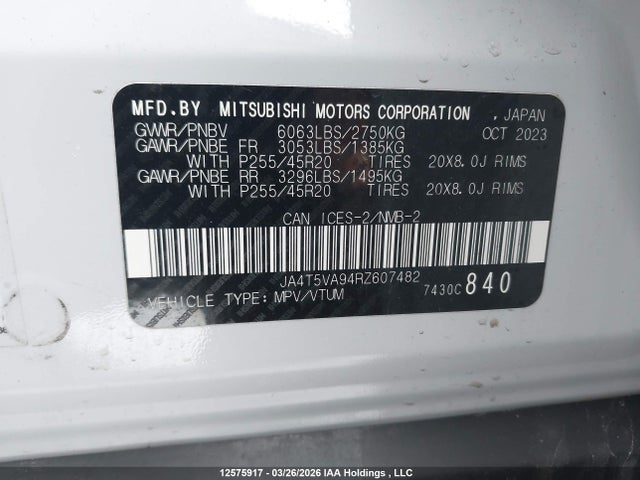 JA4T5VA94RZ607482 Mitsubishi Outlander Phev Le/sel