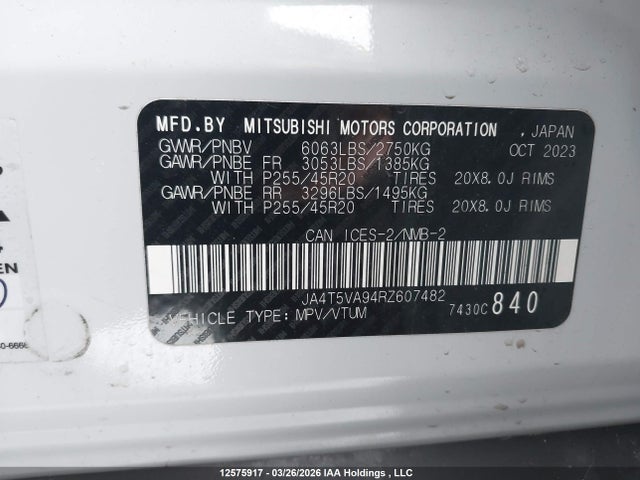 JA4T5VA94RZ607482 Mitsubishi Outlander Phev Le/sel
