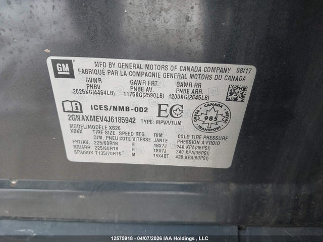 2GNAXMEV4J6185942 Chevrolet Equinox Premier