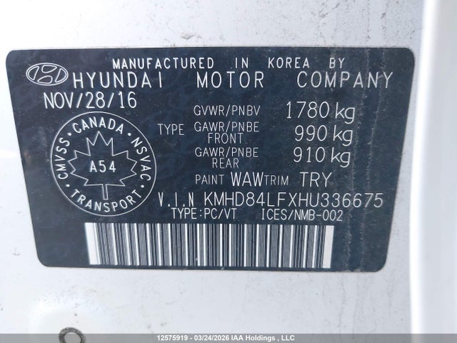 KMHD84LFXHU336675 Hyundai Elantra Se/value/limited