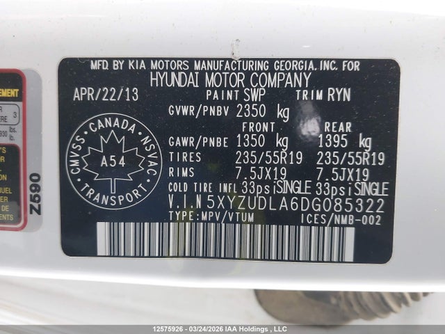 Продажа на аукционе авто 2013 Hyundai Santa Fe Sport 2.0t Se, vin: 5XYZUDLA6DG085322, номер лота: 12575926