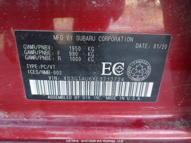 4S3GTAU6XL3712724 Subaru Impreza Limited