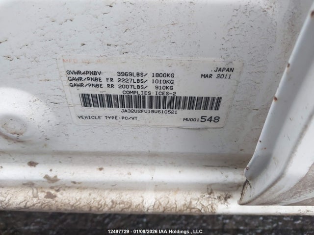 12497729 :رقم المزاد ، JA32U2FU1BU610521 vin ، 2011 Mitsubishi Lancer Es/es Sport مزاد بيع
