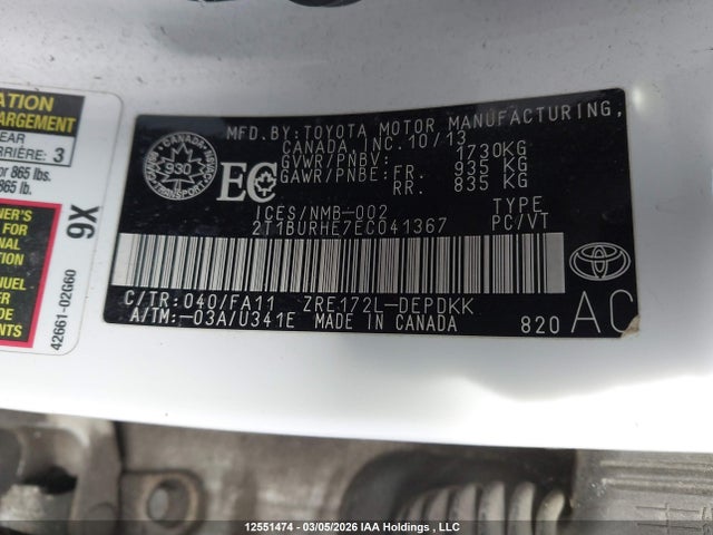 2T1BURHE7EC041367 Toyota COROLLA CE