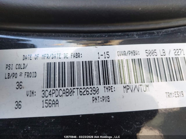 12575946 :رقم المزاد ، 3C4PDCAB0FT626390 vin ، 2015 Dodge Journey Se مزاد بيع