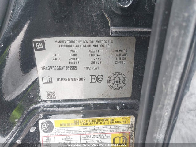 Aukcja sprzedaży 2010 Buick Lacrosse Cxl, vin: 1G4GK5EG6AF269965, numer aukcji: 12552953