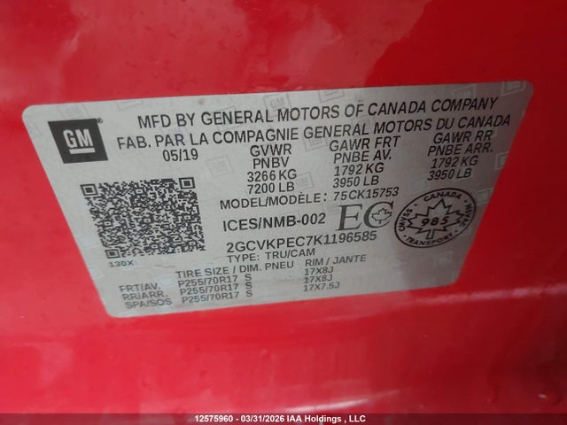2GCVKPEC7K1196585 Chevrolet Silverado Ld K1500 Lt