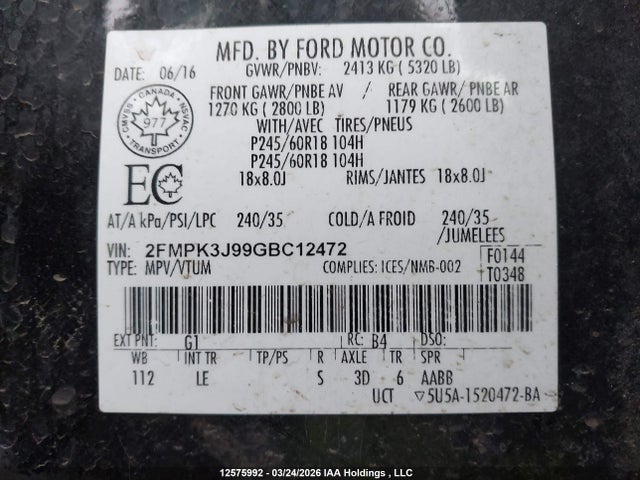 Ford Edge 2016 2FMPK3J99GBC12472 Image 19