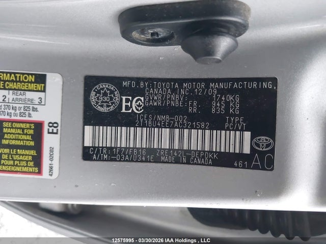 12575995 :رقم المزاد ، 2T1BU4EE7AC321582 vin ، 2010 Toyota Corolla مزاد بيع