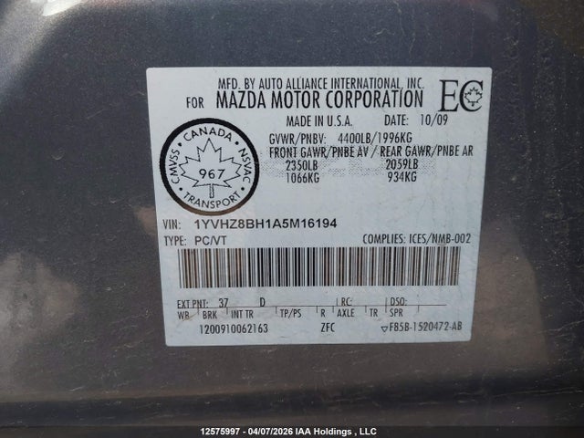 Продажа на аукционе авто 2010 Mazda Mazda6, vin: 1YVHZ8BH1A5M16194, номер лота: 12575997