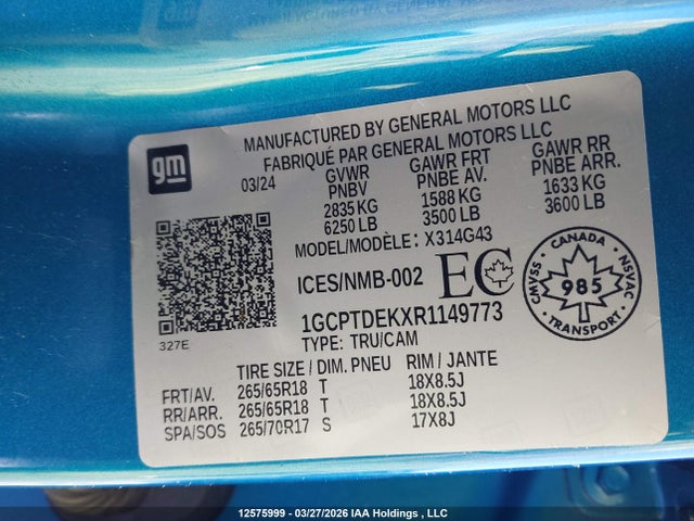 1GCPTDEKXR1149773 Chevrolet Colorado Z71 4wd