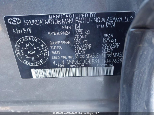 5NMZUDLB9HH049628 Hyundai Santa Fe Sport 2.4 Premium