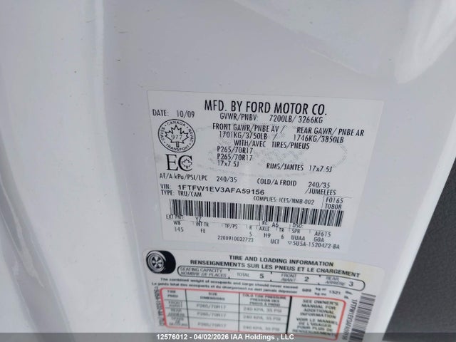 Aukcja sprzedaży 2010 Ford F-150, vin: 1FTFW1EV3AFA59156, numer aukcji: 12576012