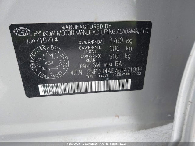 12576024 :رقم المزاد ، 5NPDH4AE7EH471004 vin ، 2014 Hyundai Elantra Gl مزاد بيع