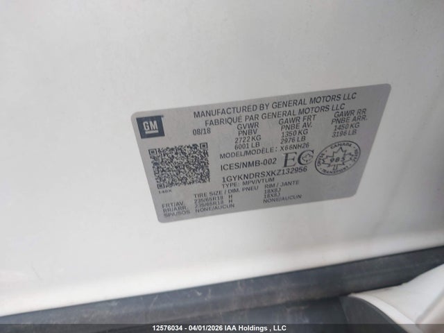 1GYKNDRSXKZ132956 Cadillac XT5 LUXURY