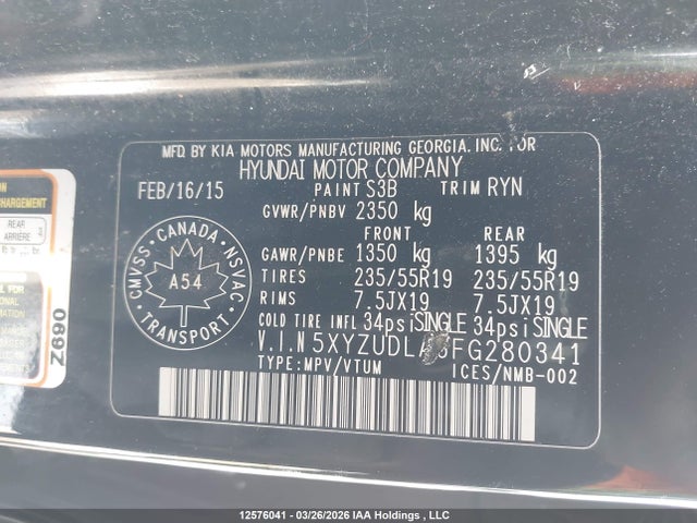 5XYZUDLA6FG280341 Hyundai Santa Fe Sport 2.0t Se