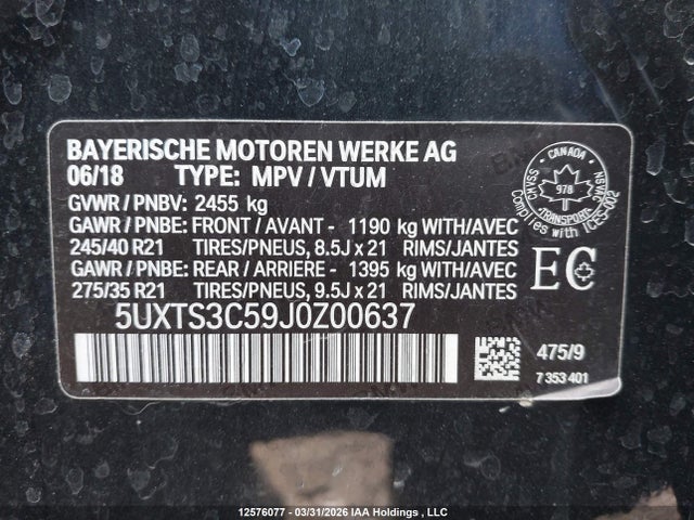 5UXTS3C59J0Z00637 BMW X3 M40i
