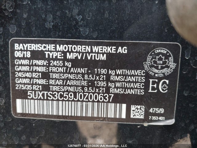 5UXTS3C59J0Z00637 BMW X3 M40i