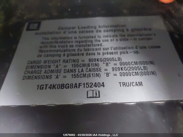 Aukcja sprzedaży 2010 Gmc Sierra K2500 Sle, vin: 1GT4K0BG8AF152404, numer aukcji: 12576082