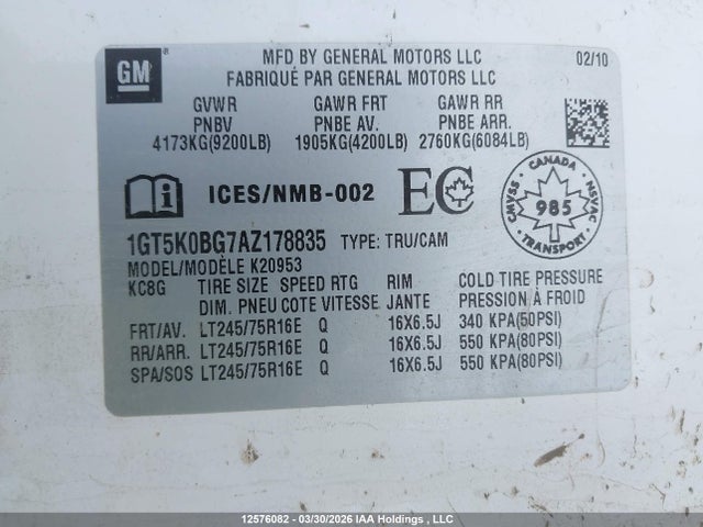 Aukcja sprzedaży 2010 Gmc Sierra K2500 Sle, vin: 1GT4K0BG8AF152404, numer aukcji: 12576082