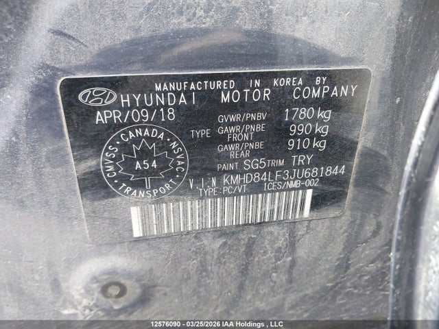 KMHD84LF3JU681844 Hyundai ELANTRA GL