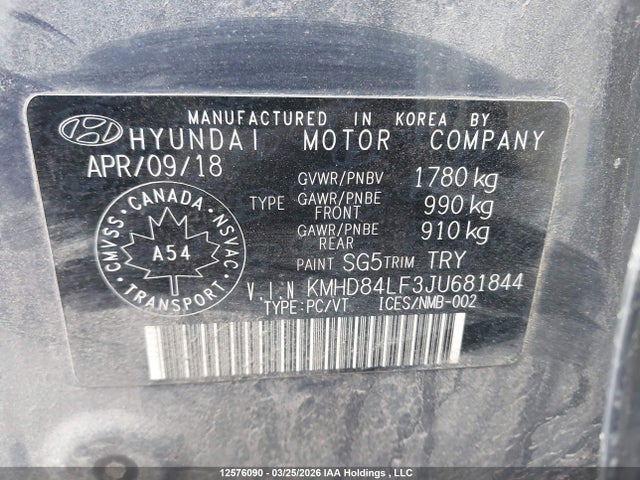 KMHD84LF3JU681844 Hyundai ELANTRA GL