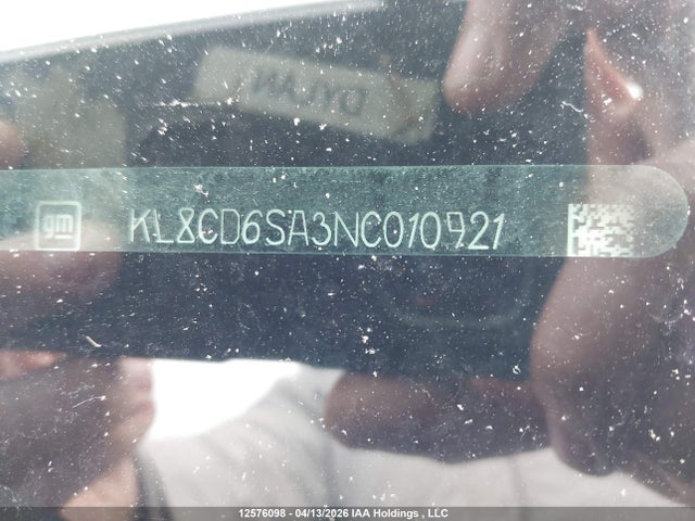 12576098 :رقم المزاد ، KL8CD6SA3NC010921 vin ، 2022 Chevrolet Spark 1lt Cvt مزاد بيع