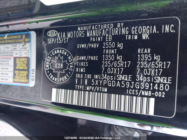 Aukcja sprzedaży 2018 Kia Sorento, vin: 5XYPGDA59JG391480, numer aukcji: 12576099