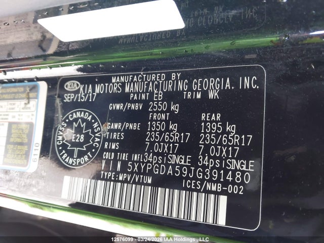 Aukcja sprzedaży 2018 Kia Sorento, vin: 5XYPGDA59JG391480, numer aukcji: 12576099