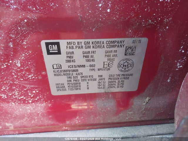 Продажа на аукционе авто 2015 Buick Encore Convenience, vin: KL4CJESB0FB158609, номер лота: 12576105