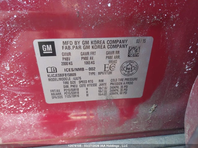 Продажа на аукционе авто 2015 Buick Encore Convenience, vin: KL4CJESB0FB158609, номер лота: 12576105