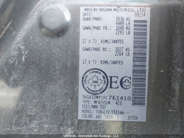 12576128 :رقم المزاد ، 5N1AT2MTXFC761410 vin ، 2015 Nissan Rogue مزاد بيع