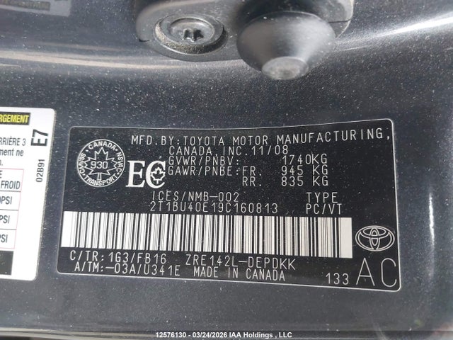 Aukcja sprzedaży 2009 Toyota Corolla Ce, vin: 2T1BU40E19C160813, numer aukcji: 12576130