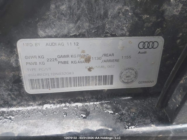 Aukcja sprzedaży 2013 Audi A4, vin: WAUBFCFL1DN032083, numer aukcji: 12576132